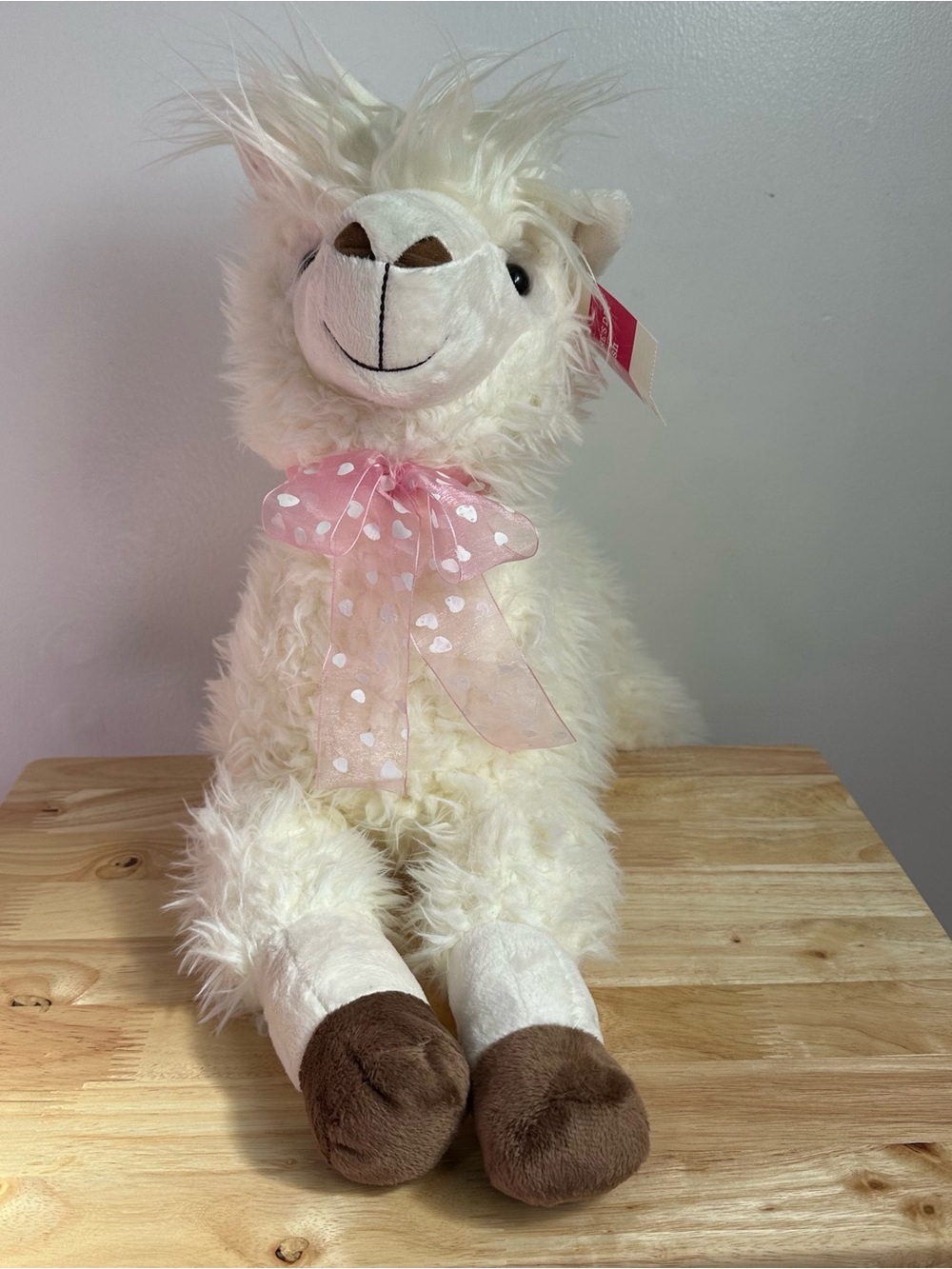 NEW with tags • Celebrate It Cream Plush Llama with Pink Polka Dot Bow - Picture 7 of 16